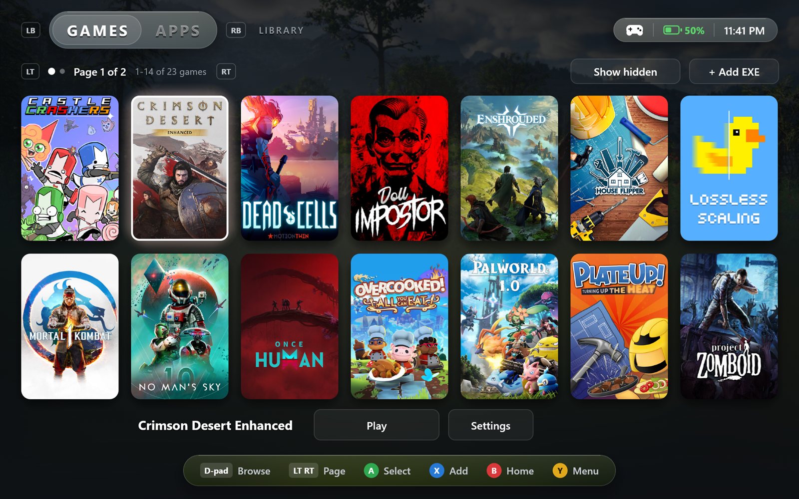Game library grid with page indicator